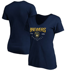 Milwaukee Brewers Women's Core Live For It V-Neck T-Shirt Navy