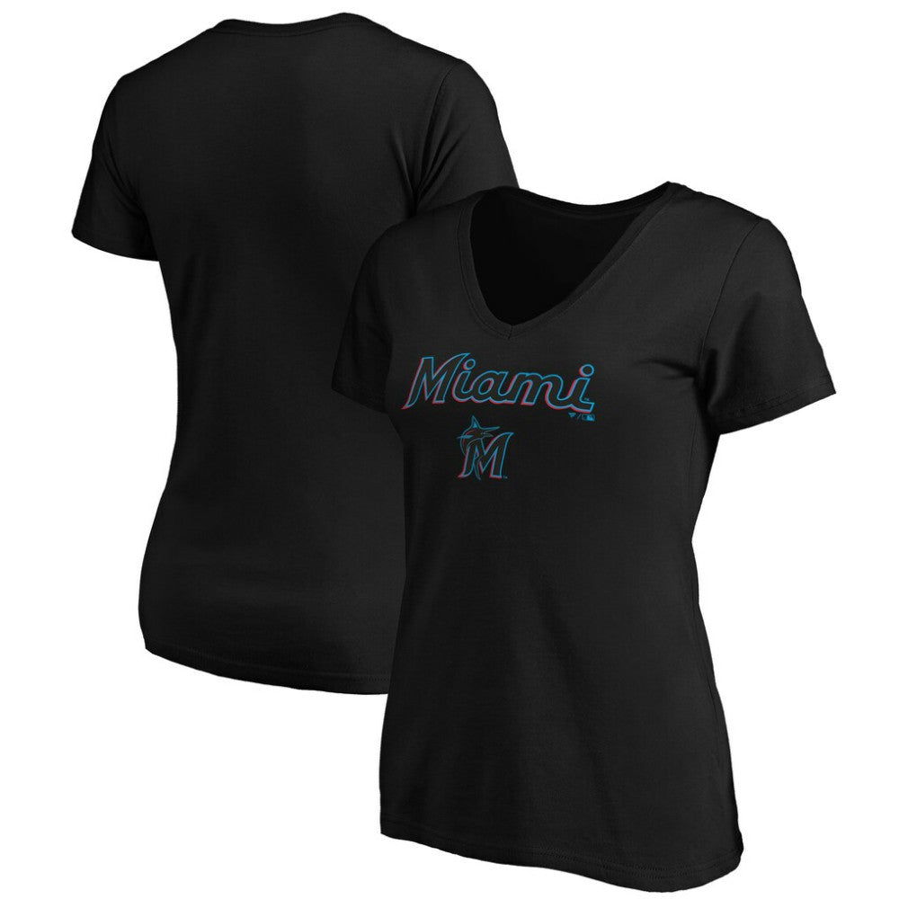 Miami Marlins Women's Core Team Lock Up V-Neck T-Shirt Black