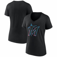 Miami Marlins Women's Logo V-Neck T-Shirt Black