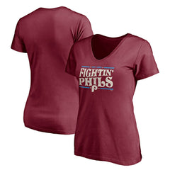 Philadelphia Phillies Women's Fightin' Phils V-Neck T-Shirt Burgundy