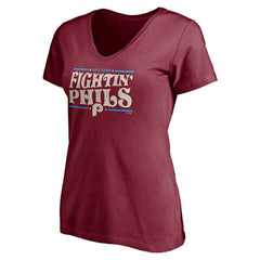 Philadelphia Phillies Women's Fightin' Phils V-Neck T-Shirt Burgundy