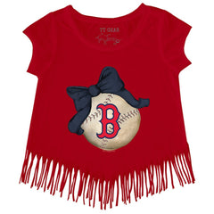 Boston Red Sox Tiny Turnip Girls Youth Baseball Bow Fringe T-Shirt Red