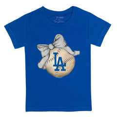 Los Angeles Dodgers Tiny Turnip Youth Baseball Bow T-Shirt Royal