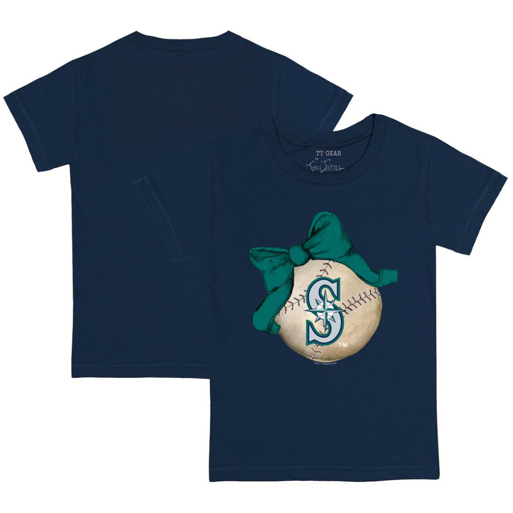 Seattle Mariners Tiny Turnip Youth Baseball Bow T-Shirt Navy