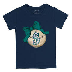 Seattle Mariners Tiny Turnip Youth Baseball Bow T-Shirt Navy