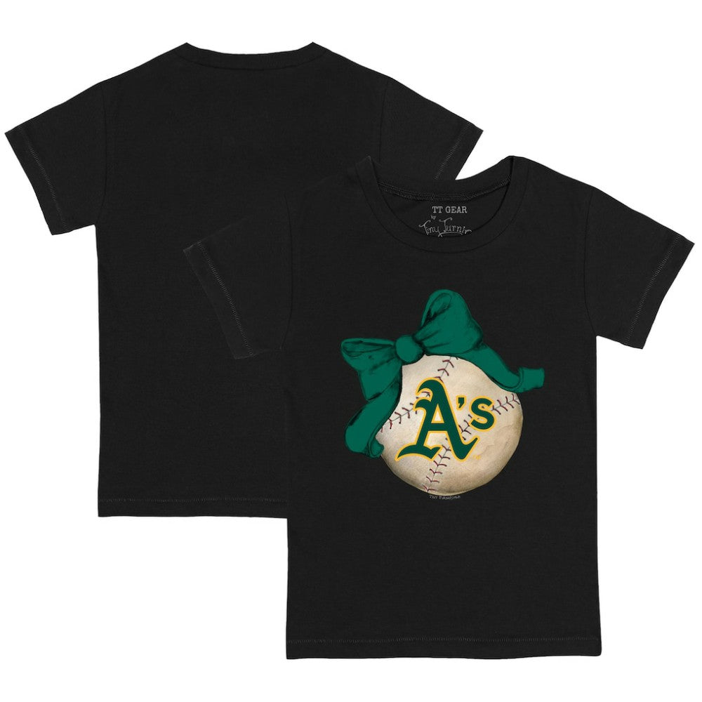 Athletics Tiny Turnip Youth Baseball Bow T-Shirt Black