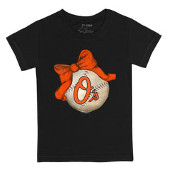 Baltimore Orioles Tiny Turnip Youth Baseball Bow T-Shirt Black
