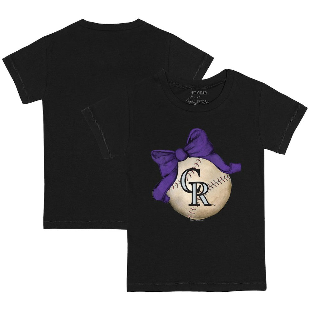 Colorado Rockies Tiny Turnip Youth Baseball Bow T-Shirt Black