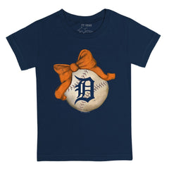 Detroit Tigers Tiny Turnip Youth Baseball Bow T-Shirt Navy