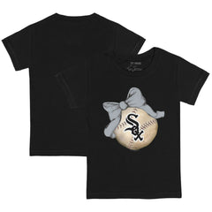 Chicago White Sox Tiny Turnip Youth Baseball Bow T-Shirt Black