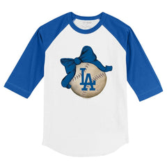 Los Angeles Dodgers Tiny Turnip Youth Baseball Bow 3/4-Sleeve Raglan T-Shirt White/Royal