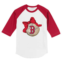 Boston Red Sox Tiny Turnip Youth Baseball Bow 3/4-Sleeve Raglan T-Shirt White/Red