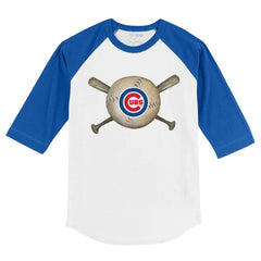 Chicago Cubs Tiny Turnip Youth Baseball Cross Bats 3/4-Sleeve Raglan T-Shirt White/Royal
