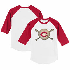 Cincinnati Reds Tiny Turnip Youth Baseball Cross Bats 3/4-Sleeve Raglan T-Shirt White/Red