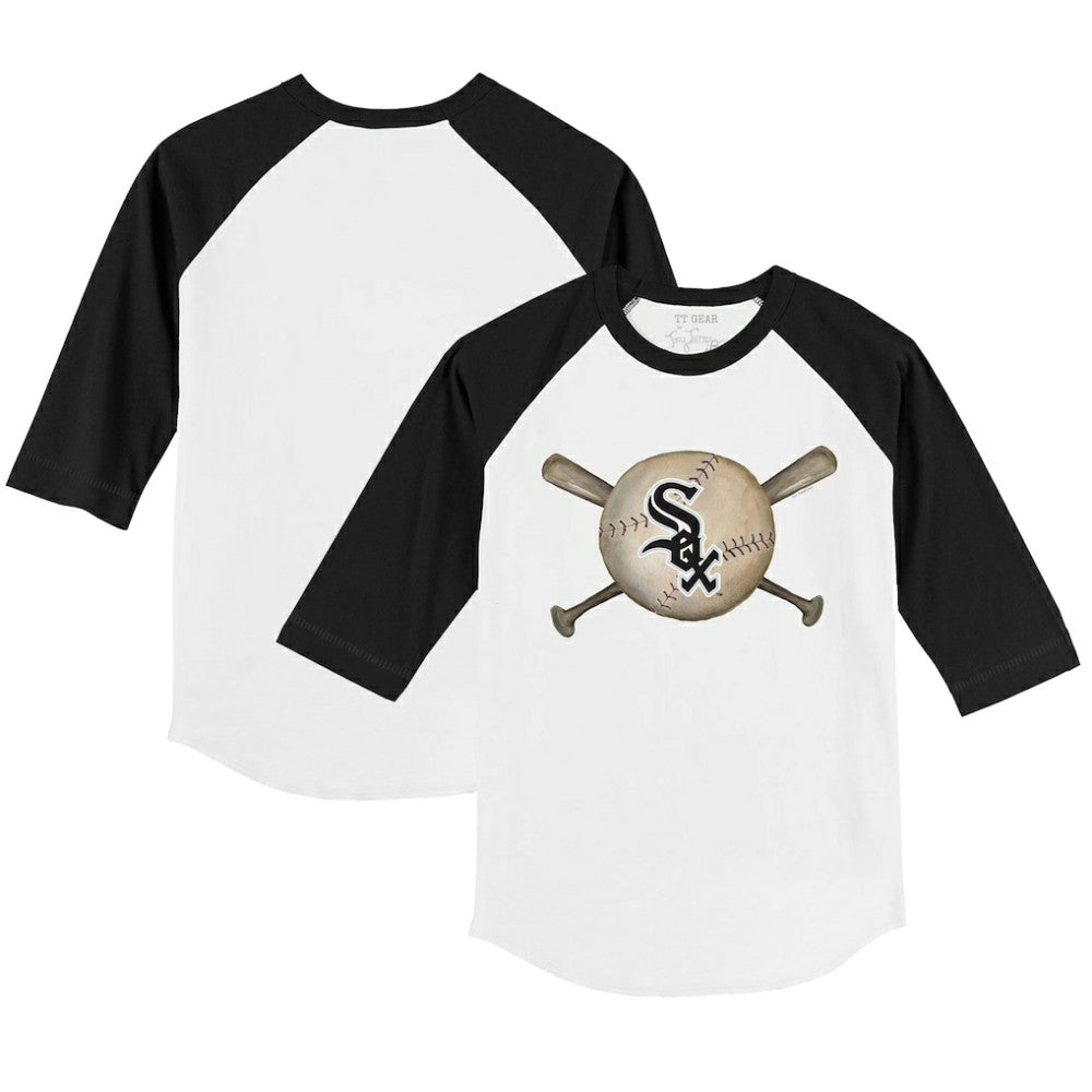 Chicago White Sox Tiny Turnip Youth Baseball Cross Bats 3/4-Sleeve Raglan T-Shirt White/Black