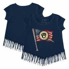 Milwaukee Brewers Tiny Turnip Girls Youth Baseball Flag Fringe T-Shirt Navy