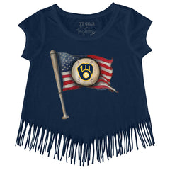 Milwaukee Brewers Tiny Turnip Girls Youth Baseball Flag Fringe T-Shirt Navy