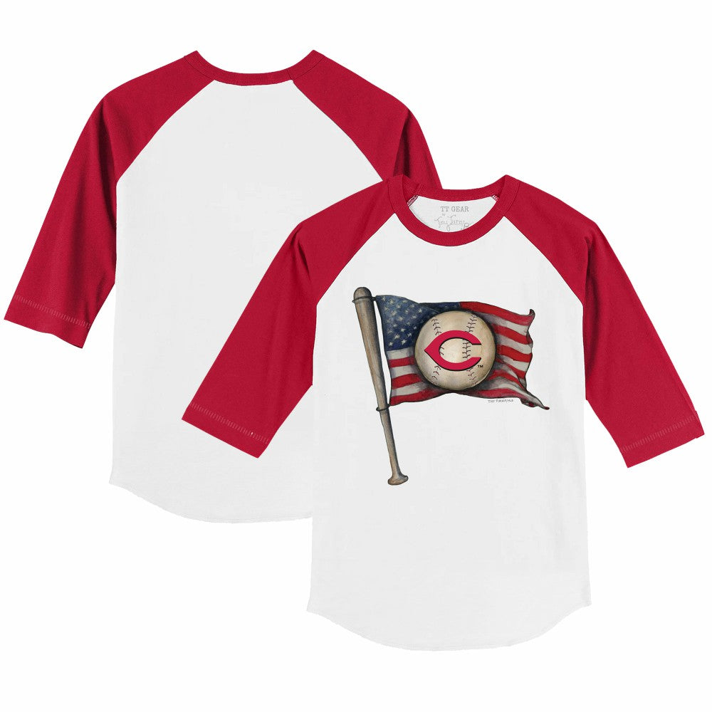 Cincinnati Reds Tiny Turnip Youth Baseball Flag 3/4-Sleeve Raglan T-Shirt White/Red