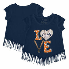 Houston Astros Tiny Turnip Girls Youth Baseball Love Fringe T-Shirt Navy