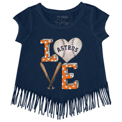 Houston Astros Tiny Turnip Girls Youth Baseball Love Fringe T-Shirt Navy