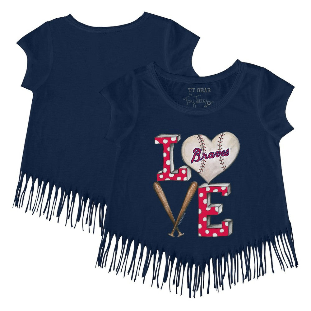 Atlanta Braves Tiny Turnip Girls Youth Baseball Love Fringe T-Shirt Navy