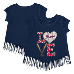Atlanta Braves Tiny Turnip Girls Youth Baseball Love Fringe T-Shirt Navy