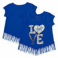 Los Angeles Dodgers Tiny Turnip Girls Youth Baseball Love Fringe T-Shirt Royal