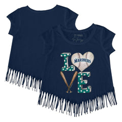Seattle Mariners Tiny Turnip Girls Youth Baseball Love Fringe T-Shirt Navy