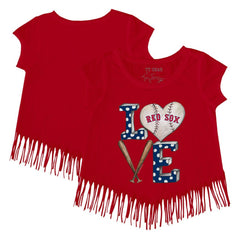 Boston Red Sox Tiny Turnip Girls Youth Baseball Love Fringe T-Shirt Red