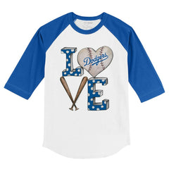 Los Angeles Dodgers Tiny Turnip Youth Baseball Love 3/4-Sleeve Raglan T-Shirt White/Royal