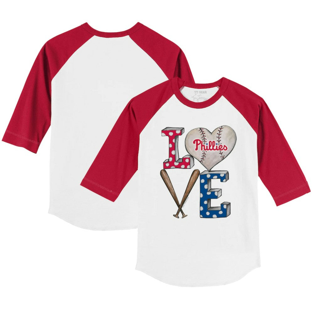 Philadelphia Phillies Tiny Turnip Youth Baseball Love 3/4-Sleeve Raglan T-Shirt White/Red