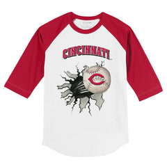 Cincinnati Reds Tiny Turnip Youth Baseball Tear 3/4-Sleeve Raglan T-Shirt White/Red