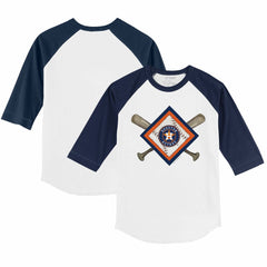 Houston Astros Tiny Turnip Youth Diamond Cross Bats 3/4-Sleeve Raglan T-Shirt White/Navy