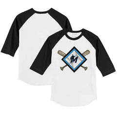 Miami Marlins Tiny Turnip Youth Diamond Cross Bats 3/4-Sleeve Raglan T-Shirt White/Black