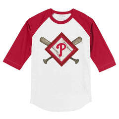 Philadelphia Phillies Tiny Turnip Youth Diamond Cross Bats 3/4-Sleeve Raglan T-Shirt White/Red