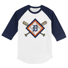 Detroit Tigers Tiny Turnip Youth Diamond Cross Bats 3/4-Sleeve Raglan T-Shirt White/Navy