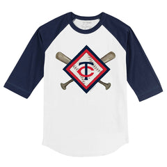 Minnesota Twins Tiny Turnip Youth Diamond Cross Bats 3/4-Sleeve Raglan T-Shirt White/Navy
