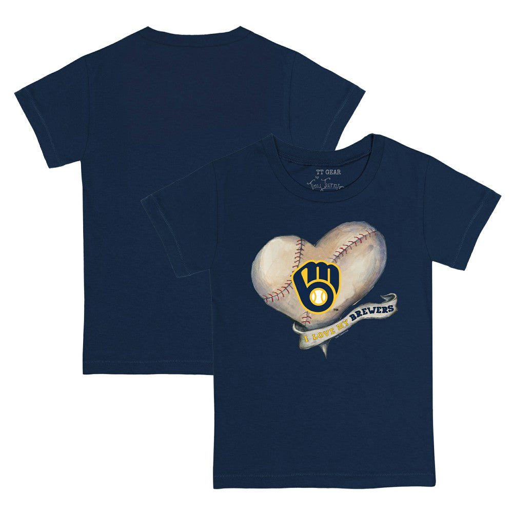 Milwaukee Brewers Tiny Turnip Youth Heart Banner T-Shirt Navy