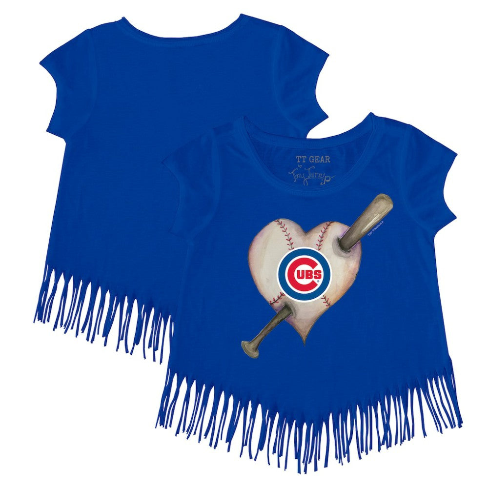 Chicago Cubs Tiny Turnip Girls Youth Heart Bat Fringe T-Shirt Royal