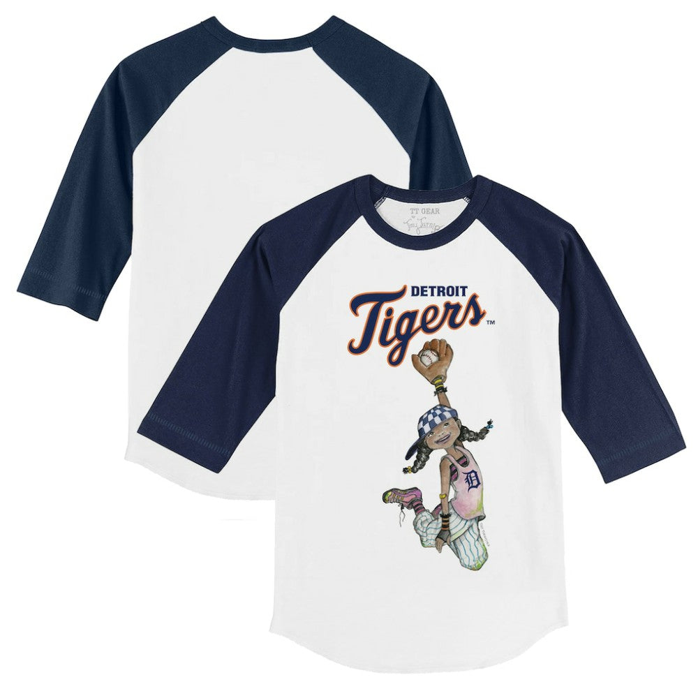 Detroit Tigers Tiny Turnip Youth Jada 3/4-Sleeve Raglan T-Shirt White/Navy
