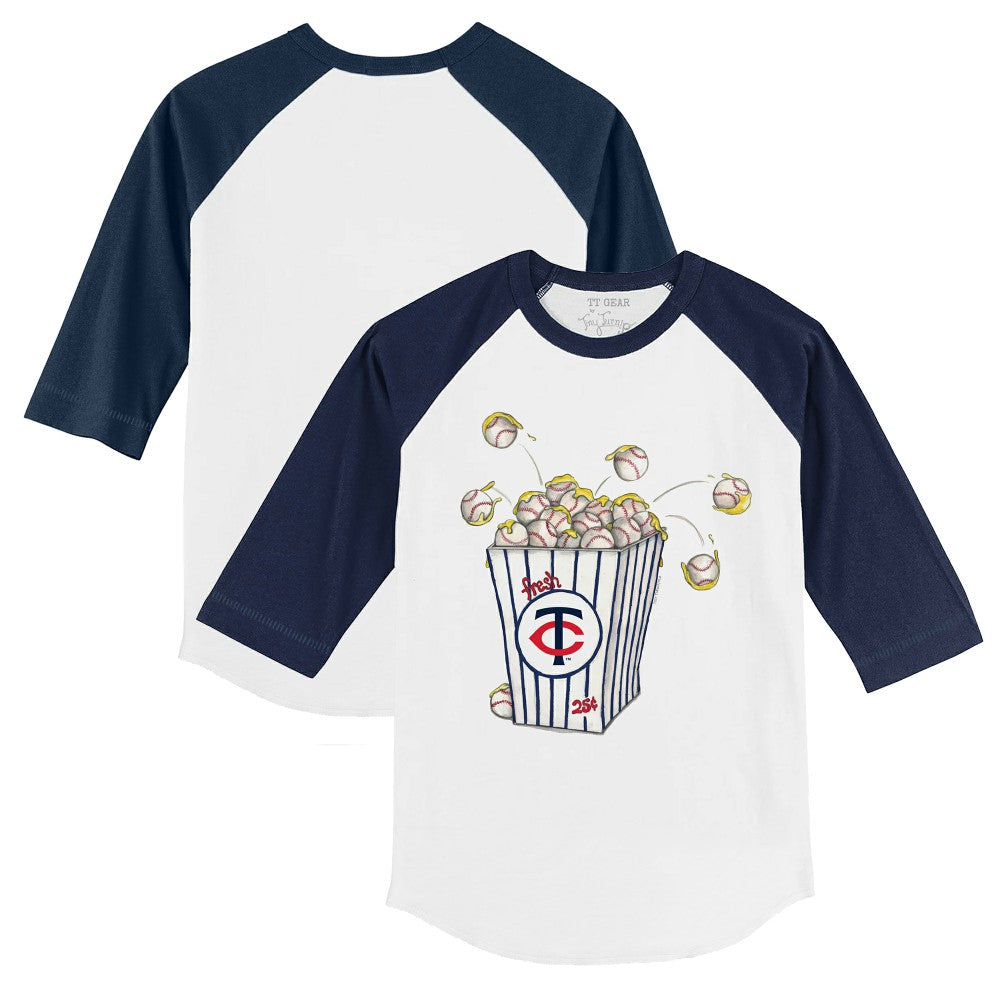 Minnesota Twins Tiny Turnip Youth Popcorn 3/4-Sleeve Raglan T-Shirt White/Navy