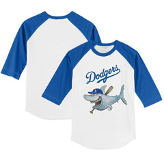 Los Angeles Dodgers Tiny Turnip Youth Shark 3/4-Sleeve Raglan T-Shirt White/Royal