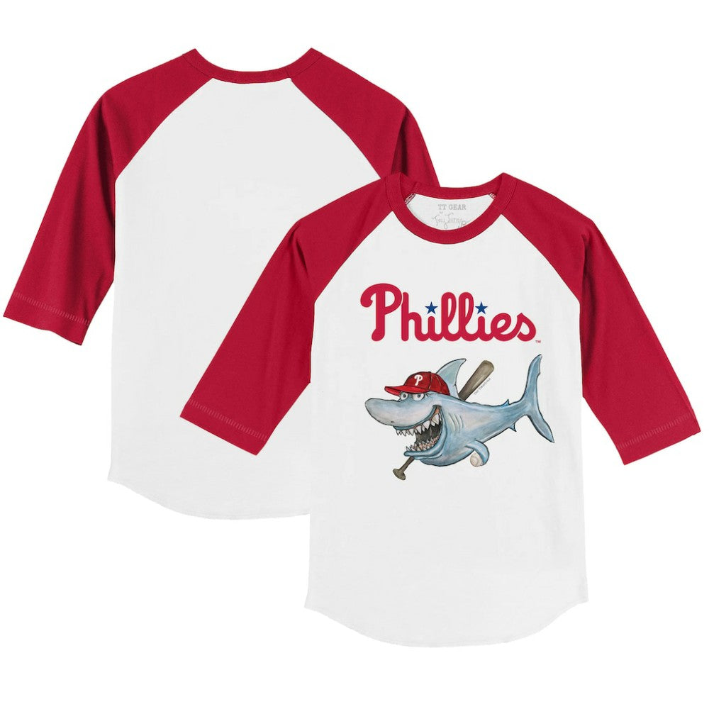 Philadelphia Phillies Tiny Turnip Youth Shark 3/4-Sleeve Raglan T-Shirt White/Red