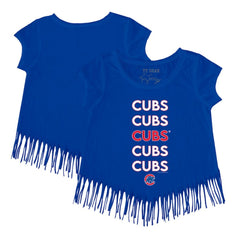 Chicago Cubs Tiny Turnip Girls Youth Stacked Fringe T-Shirt Royal