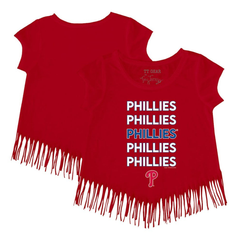 Philadelphia Phillies Tiny Turnip Girls Youth Stacked Fringe T-Shirt Red