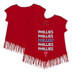 Philadelphia Phillies Tiny Turnip Girls Youth Stacked Fringe T-Shirt Red