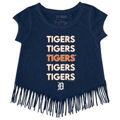 Detroit Tigers Tiny Turnip Girls Youth Stacked Fringe T-Shirt Navy
