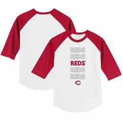 Cincinnati Reds Tiny Turnip Youth Stacked 3/4-Sleeve Raglan T-Shirt White/Red