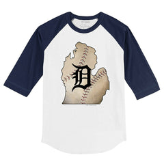 Detroit Tigers Tiny Turnip Youth State Outline 3/4-Sleeve Raglan T-Shirt White/Navy