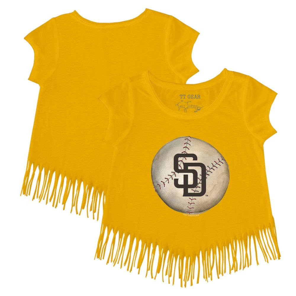 San Diego Padres Tiny Turnip Girls Youth Stitched Baseball Fringe T-Shirt Gold
